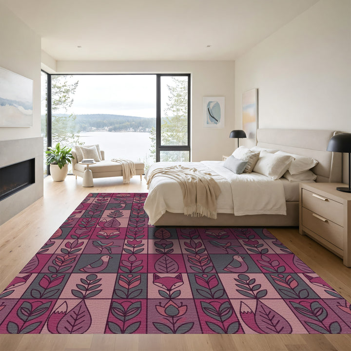 Scandinavian Folk Art Fox and Bird Rug