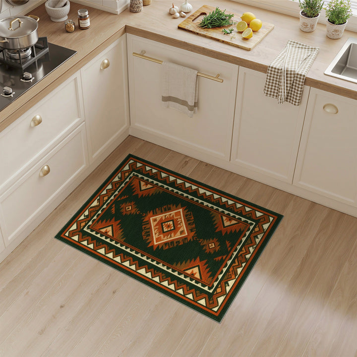 Forest Green Southwestern Geometric Area Rug