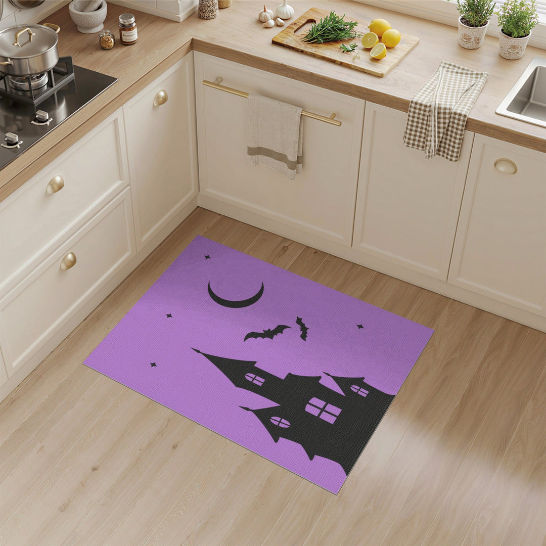 Purple Haunted House Halloween Washable Area Rug
