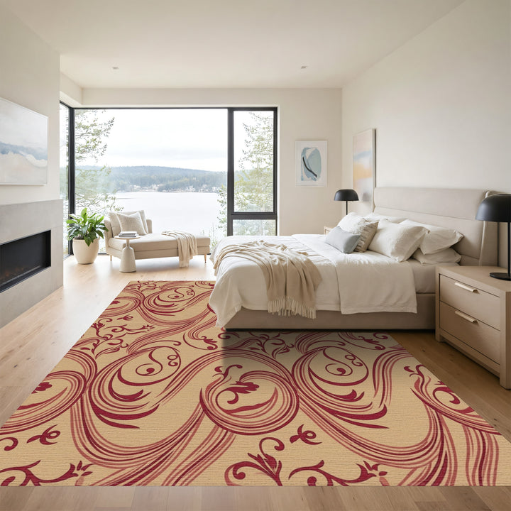 Crimson Swirl Floral Baroque Area Rug
