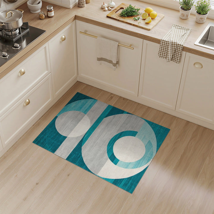Blue and Teal Geometric Circles Modern Area Rug