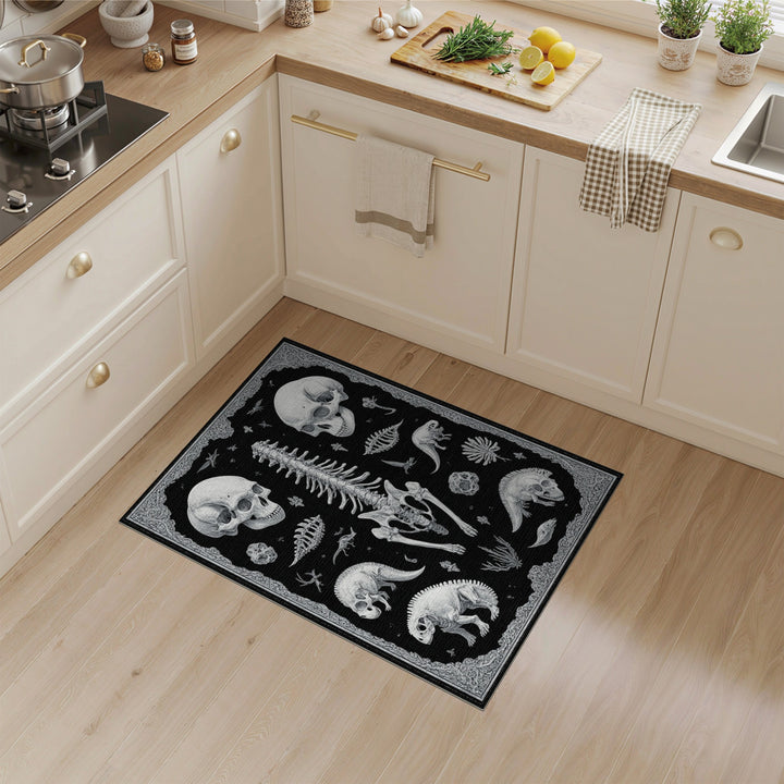 Black and White Dinosaur Skeleton Area Rug