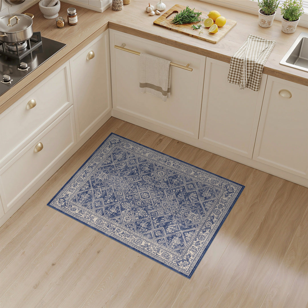 Navy Blue Distressed Diamond Area Rug