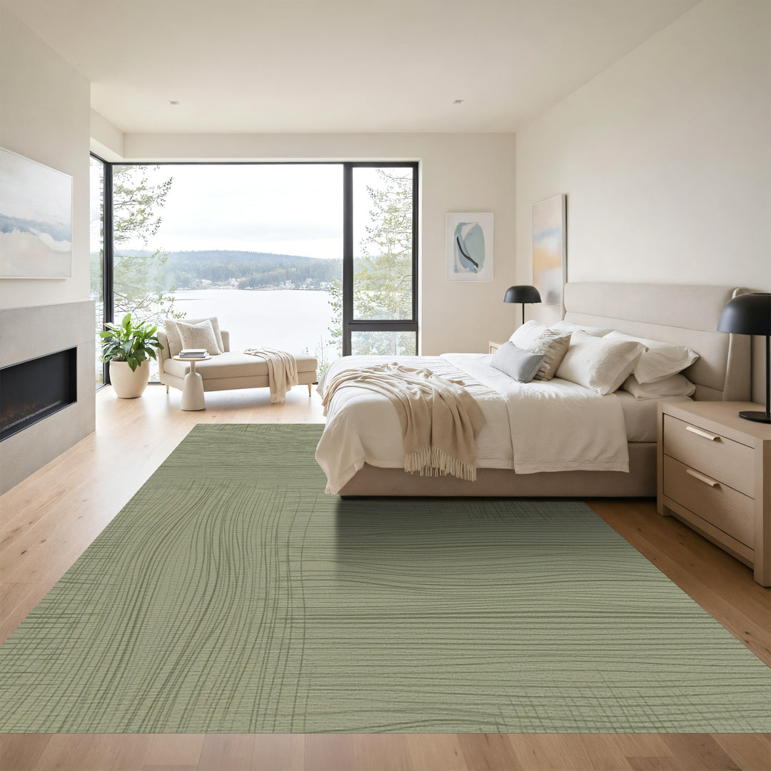 Earthy Green Woven Stripe Rug