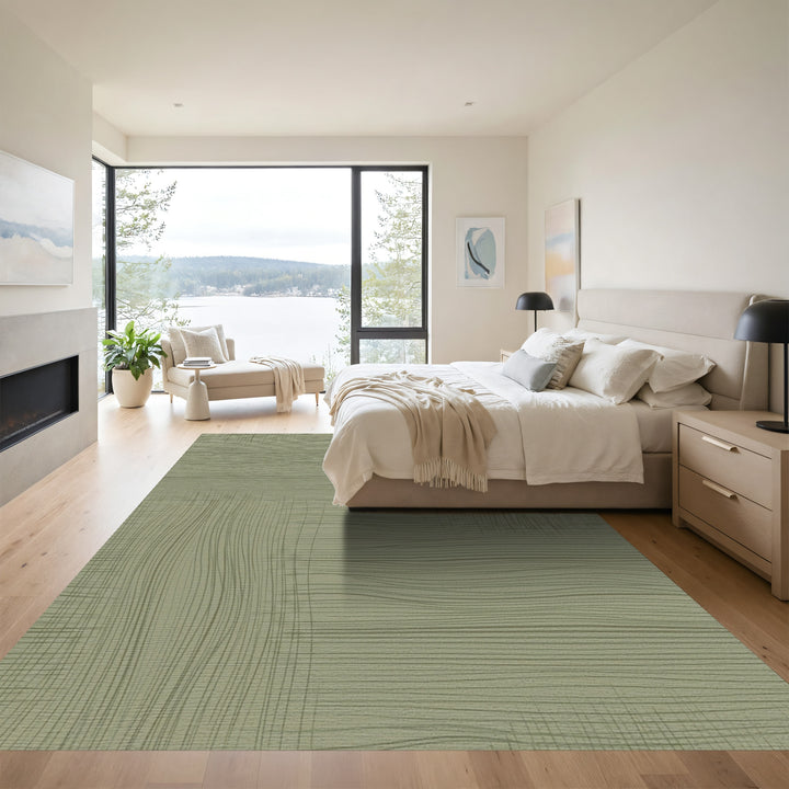 Earthy Green Woven Stripe Rug