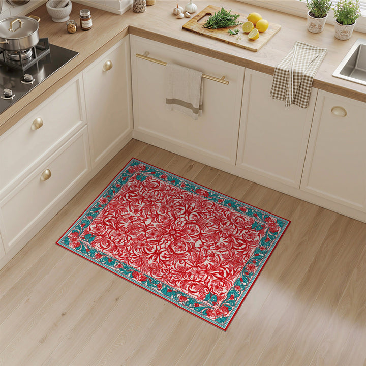 Red Floral Vintage Area Rug