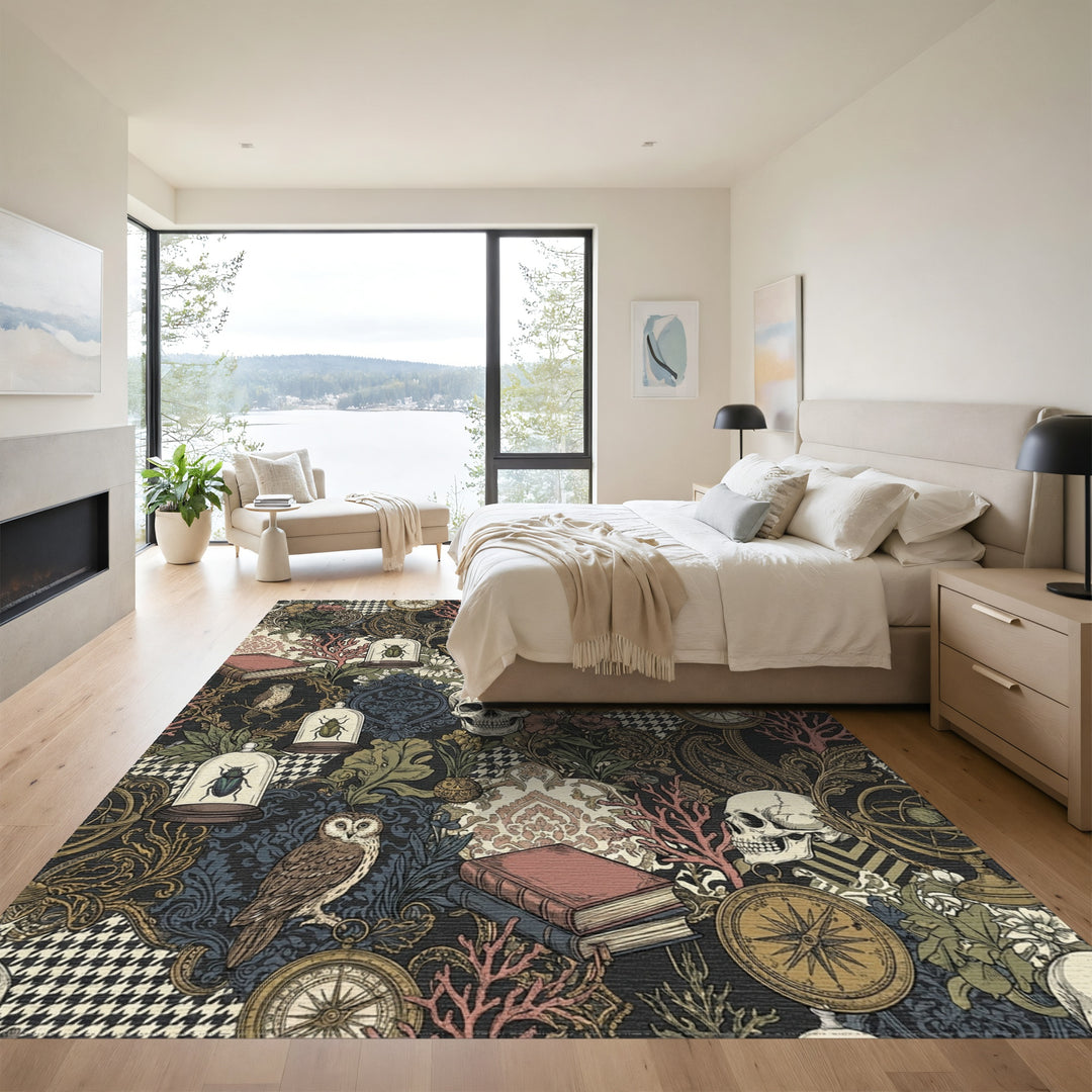 Dark Academia Skulls Insects Globes Books Rug
