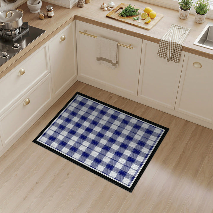 Geometric Modern Navy Blue Checkered Area Rug