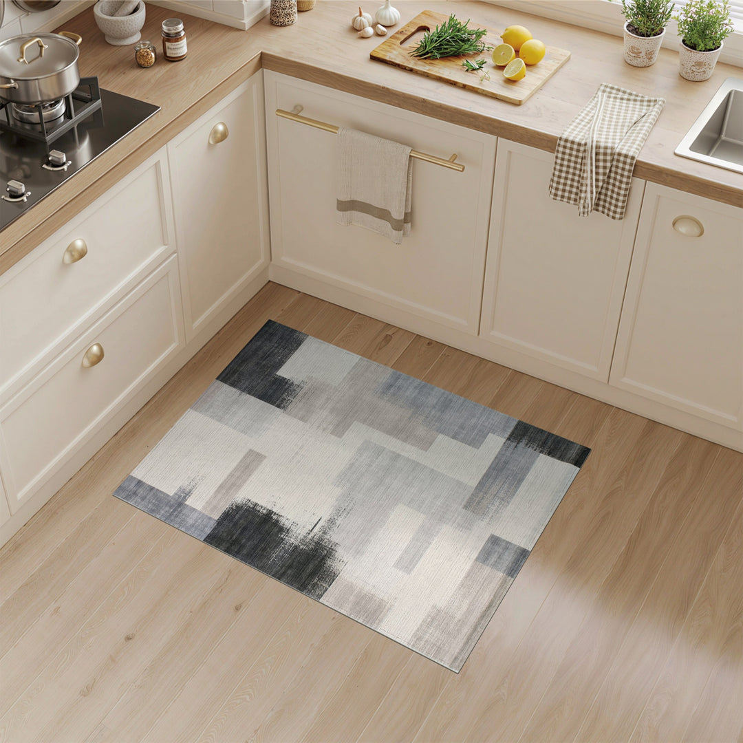 Grey Geometric Block Area Rug