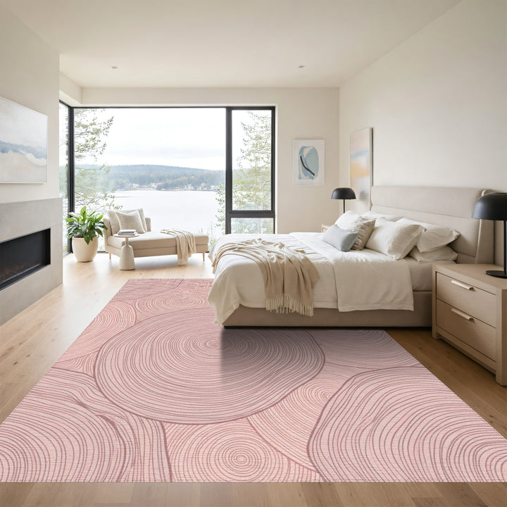 Pink Wood Grain Concentric Circles Rug