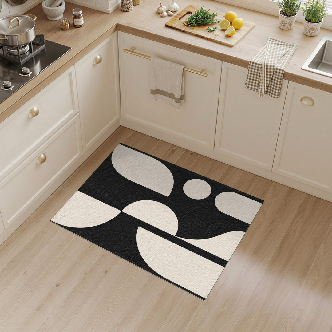 Black and White Black Beige Geometric Modern Area Rug