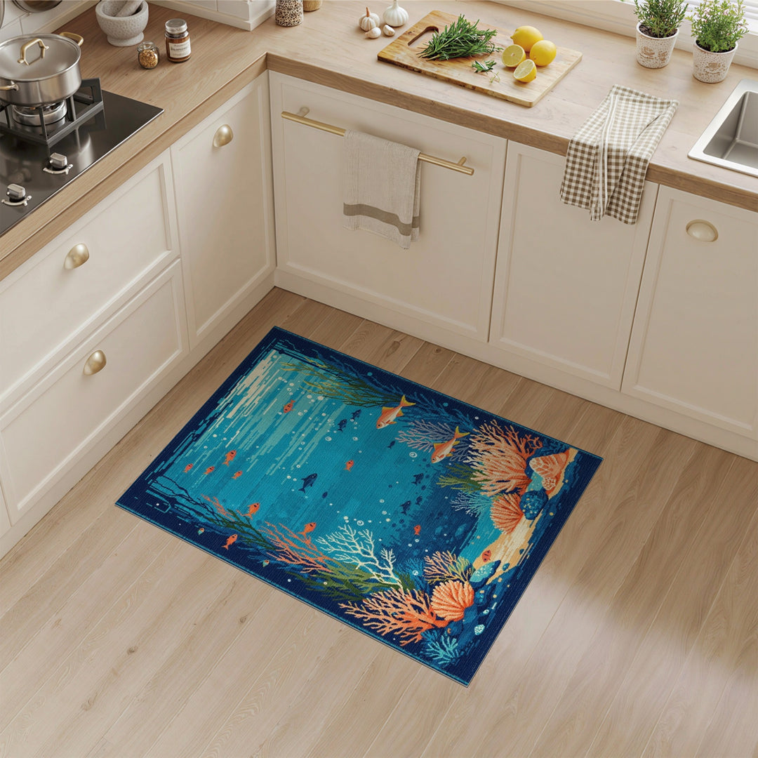 Underwater Coral Fish Blue Teal Area Rug
