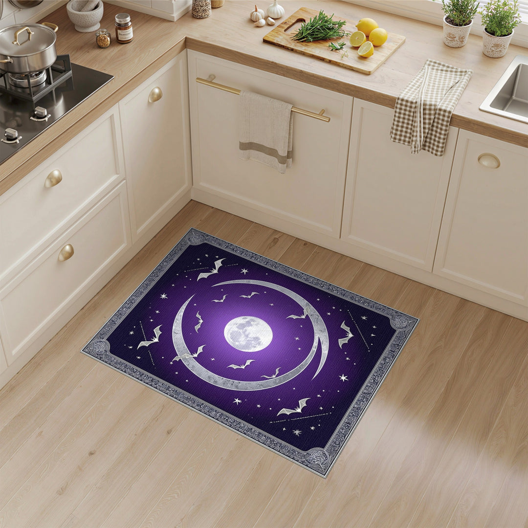 Purple Celestial Bats Moon Area Rug