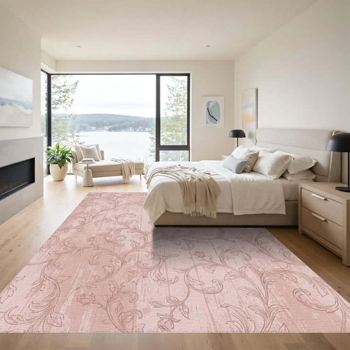 Rose Vine Wood Grain Scrollwork Rug