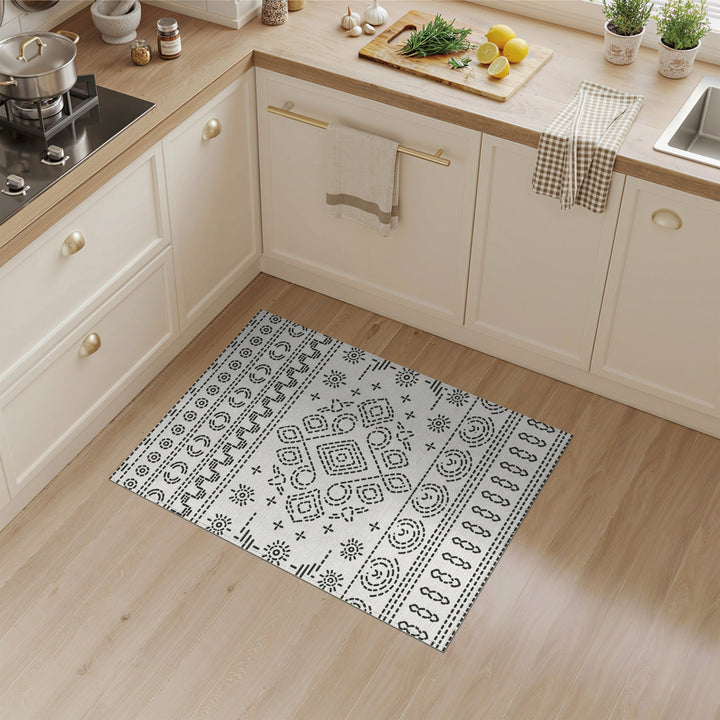 Black White Heritage Tribal Area Rug