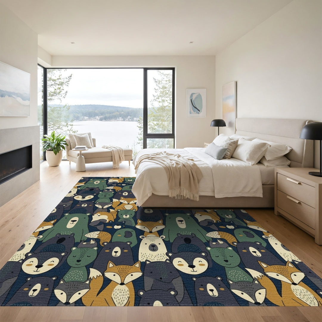 Woodland Creatures Autumn Folk Art Rug