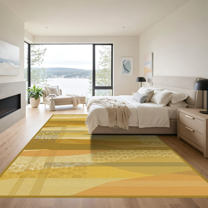 Golden Yellow Ochre Landscape Collage Rug