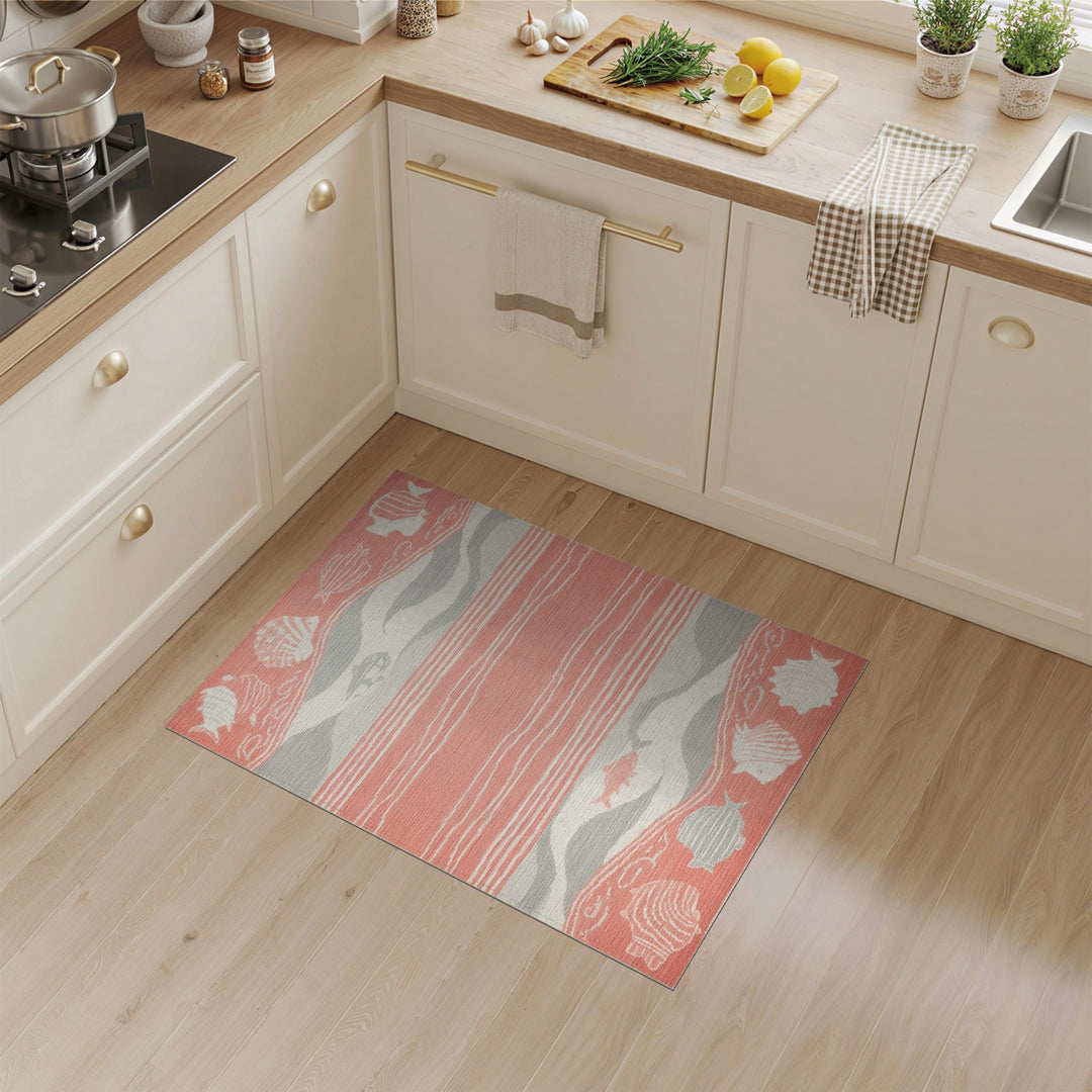 Pink Coastal Fish Wave Area Rug