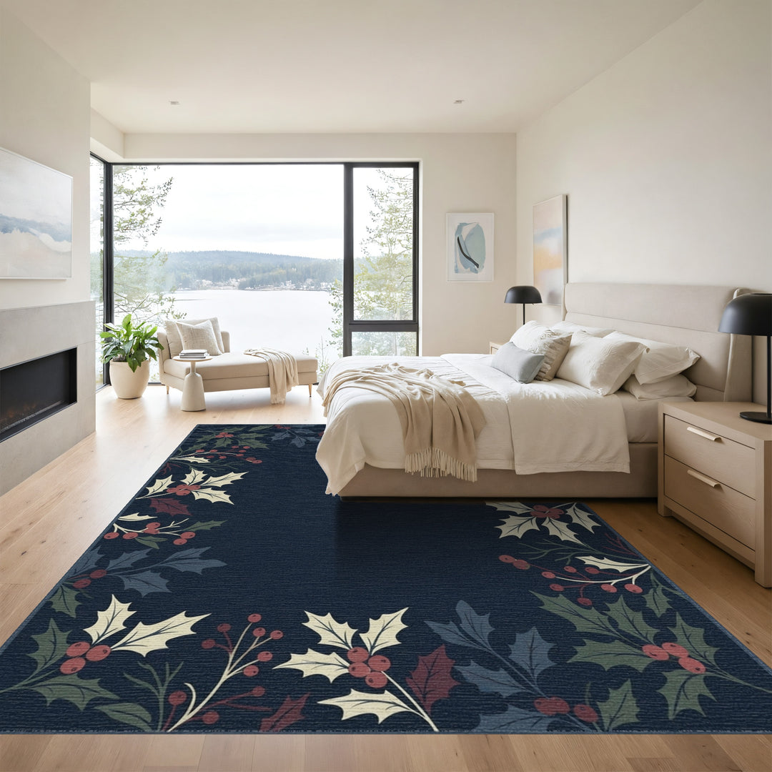 Winter Holly Berry Border Rug