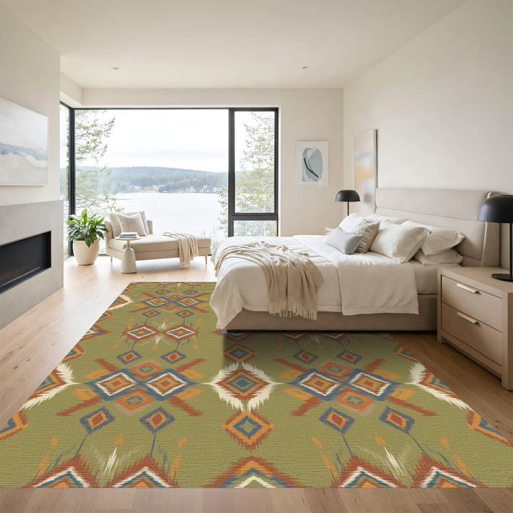 Olive Green Tribal Diamond Brocade Rug