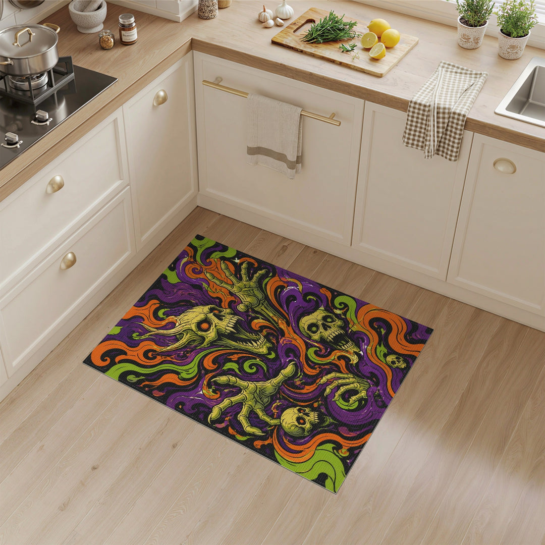 Multi-color and Patterns Psychedelic Skull Swirl Area Rug
