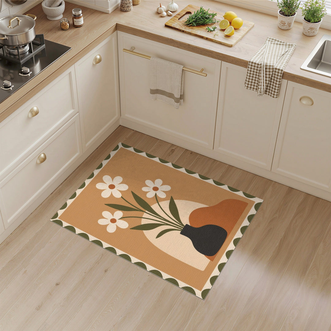 Vintage Floral Vase Brown Area Rug