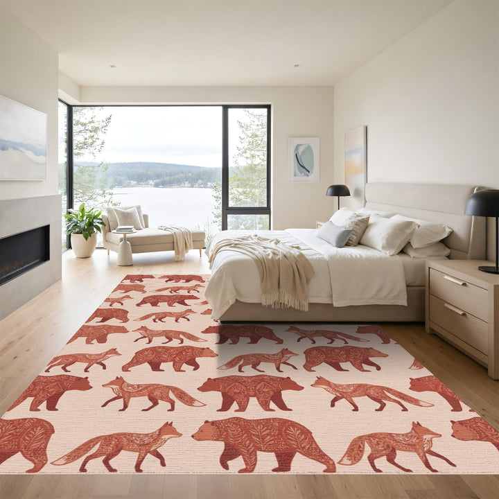 Woodland Bears Foxes Folk Art Rug