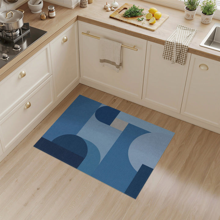 Blue and Teal Blue Geometric Area Rug