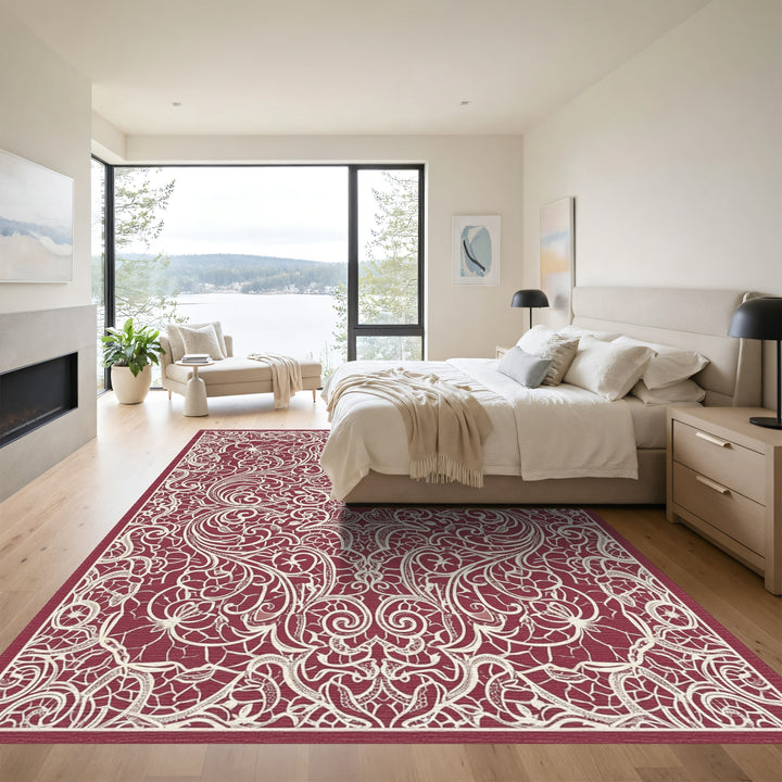 Crimson Lace Floral Medallion Rug