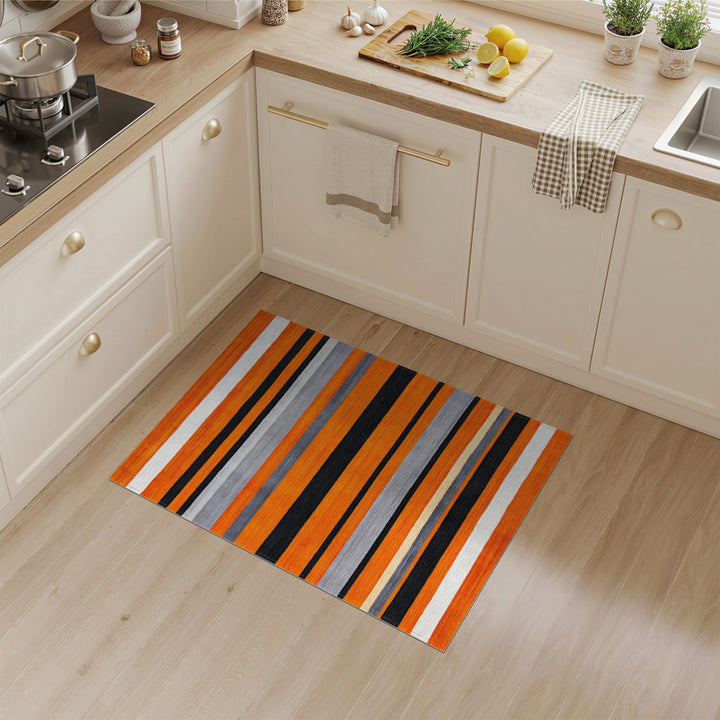 Geometric Modern Orange Black Striped Geometric Area Rug