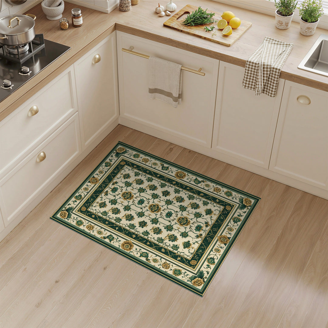 Green Floral Vintage Area Rug