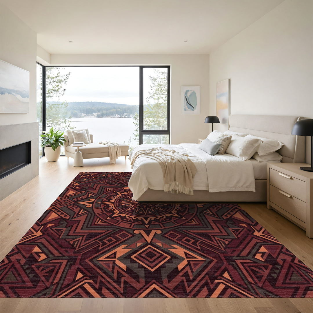 Crimson Earth Geometric Medallion Rug