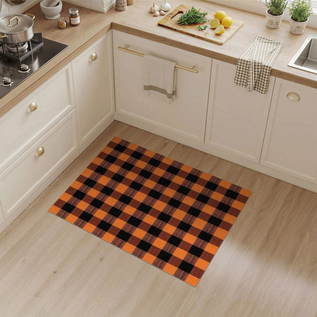 Bold Orange Black Checkered Area Rug