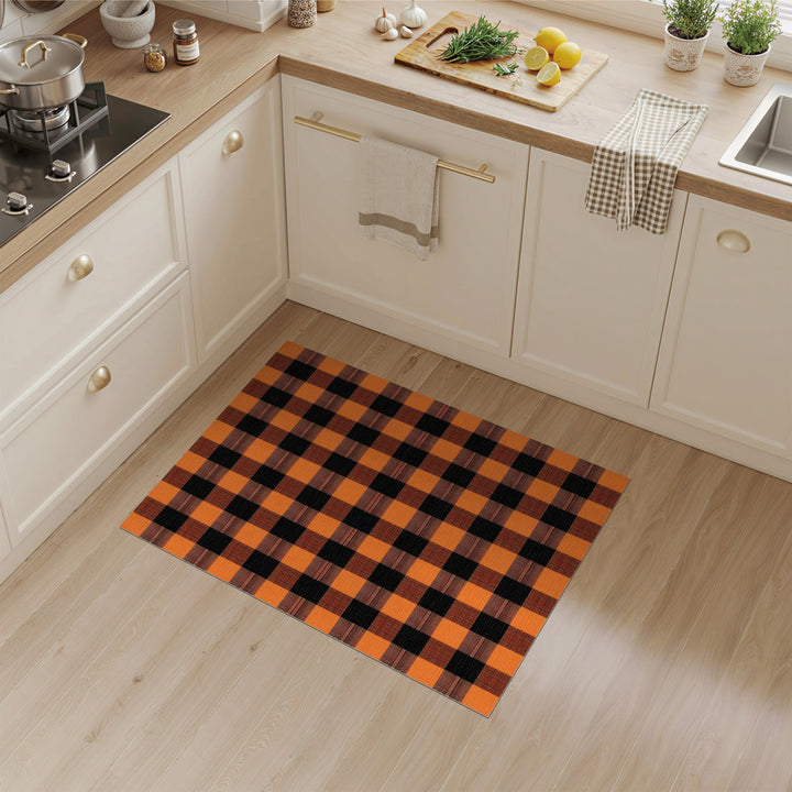 Bold Orange Black Checkered Area Rug