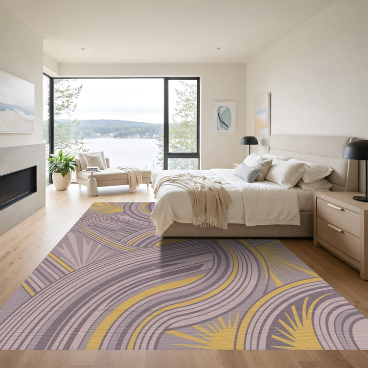 Lavender Gold Swooping Lines Runner Rug