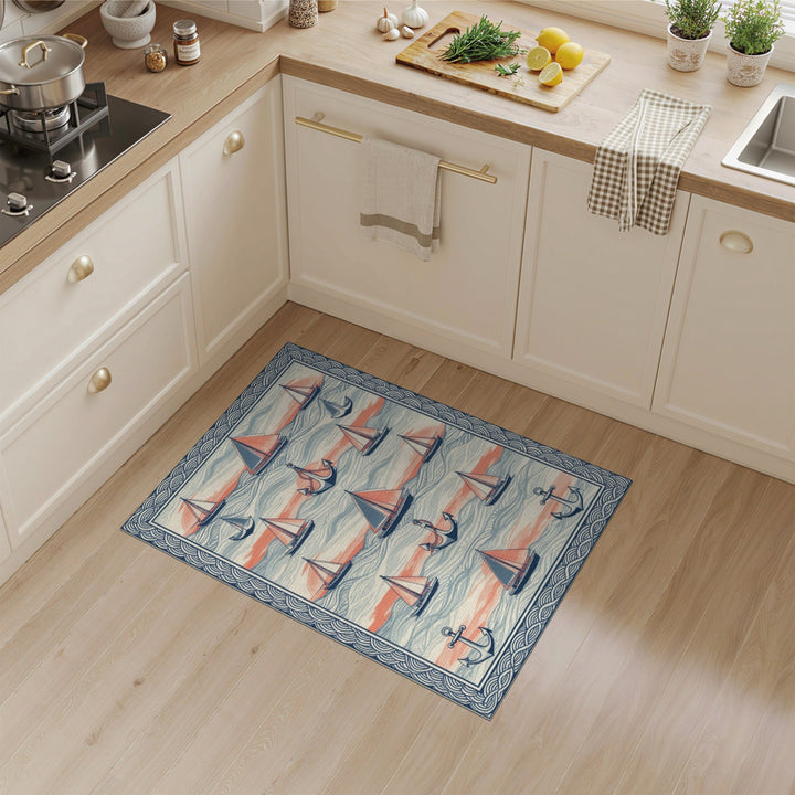 Nautical Sailboat and Anchor Area Rug