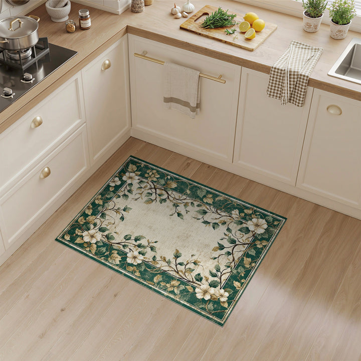 Green Floral Vintage Area Rug