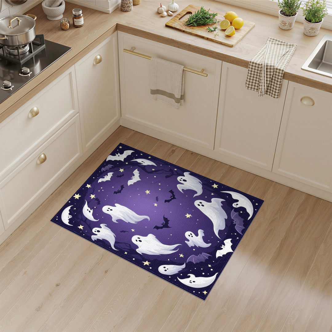 Halloween Ghosts and Bats Purple Area Rug
