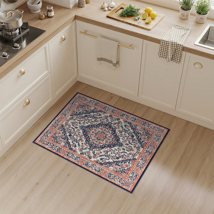 Navy Coral Traditional Persian Area Rug