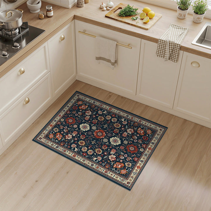 Navy Floral Traditional Persian Area Rug