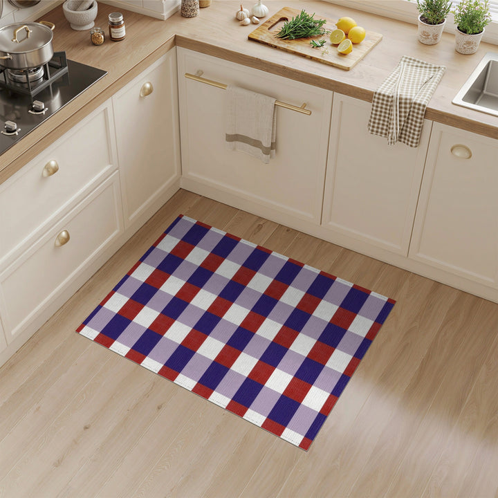 Red Blue Checkered Washable Area Rug