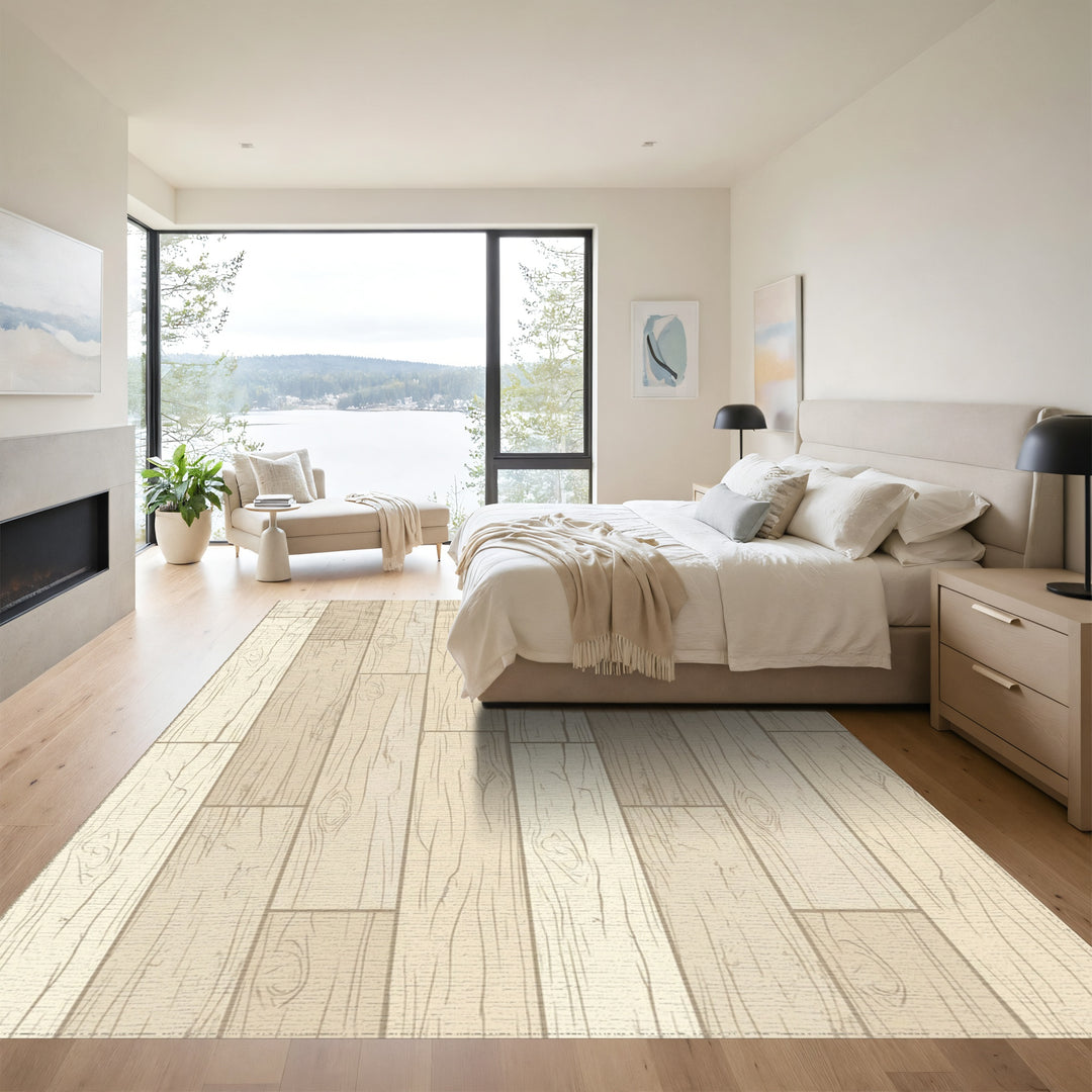 Earthy Blonde Wood Grain Plank Rug