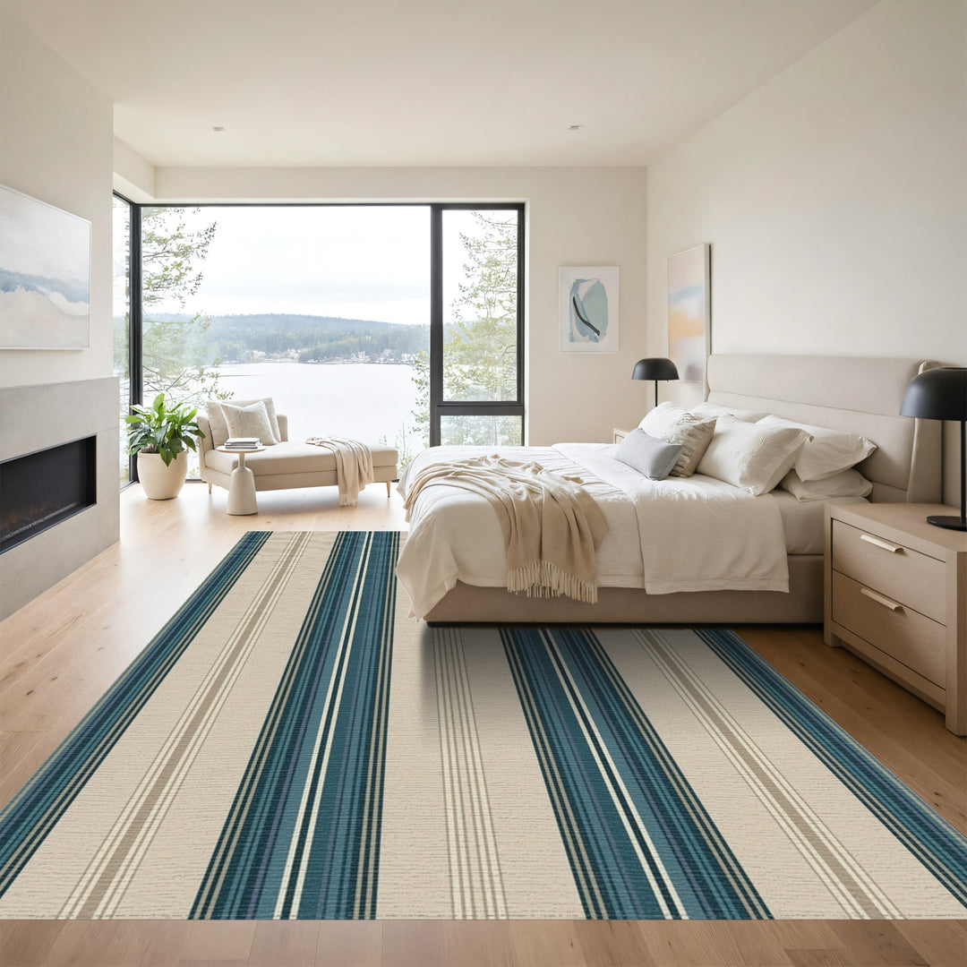 Coastal Teal Stripe Classic Rug
