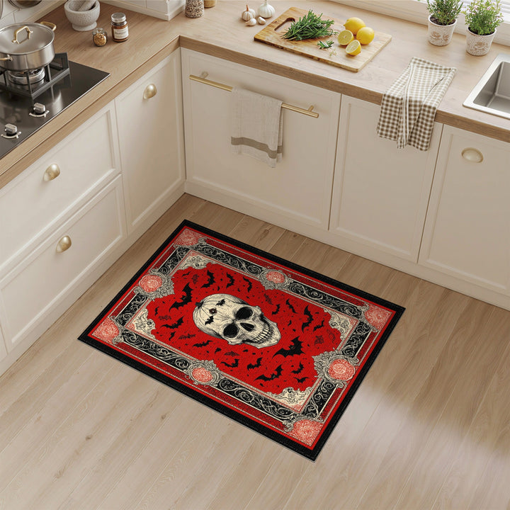 Red Gothic Skull Bat Area Rug