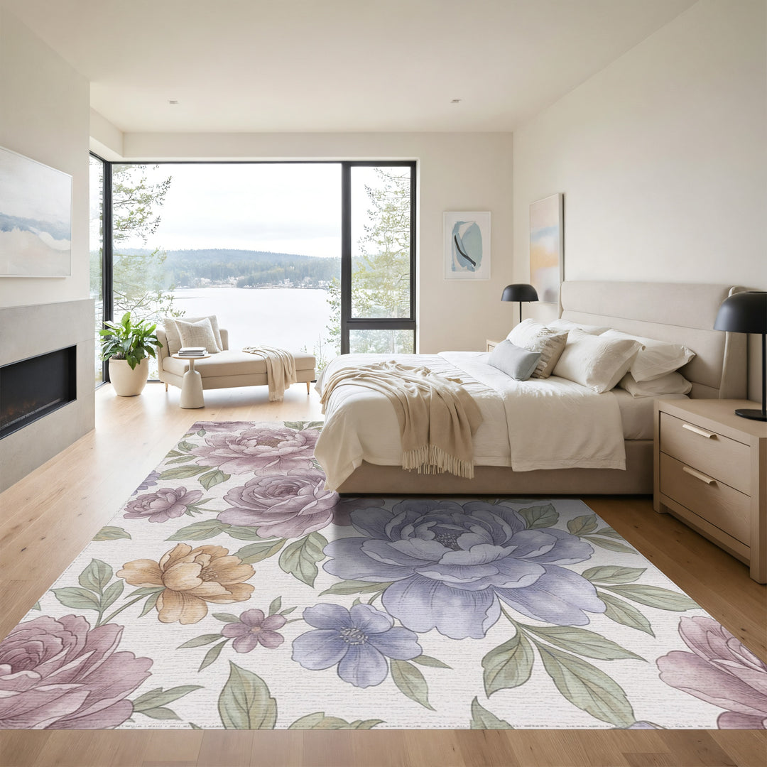 Vintage Floral Garden Peony Bloom Rug