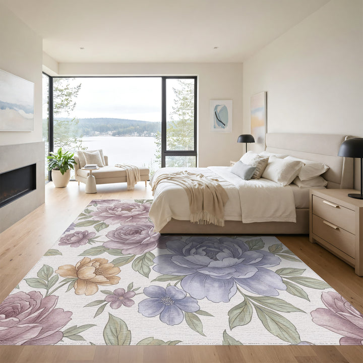 Vintage Floral Garden Peony Bloom Rug