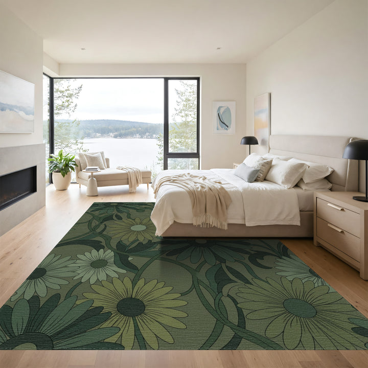 Vintage Earthy Daisy Swirl Rug