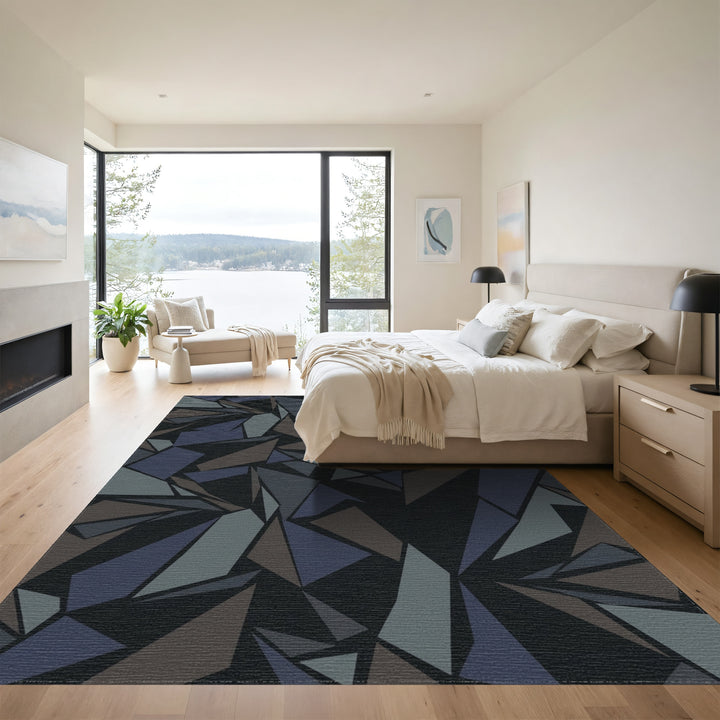 Dark Teal Geometric Shattered Prism Rug