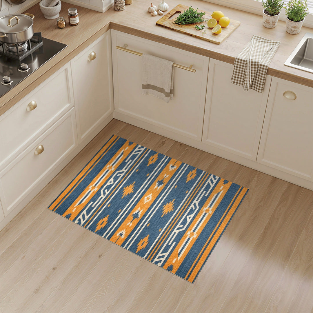 Southwestern Blue Orange Geometric Area Rug