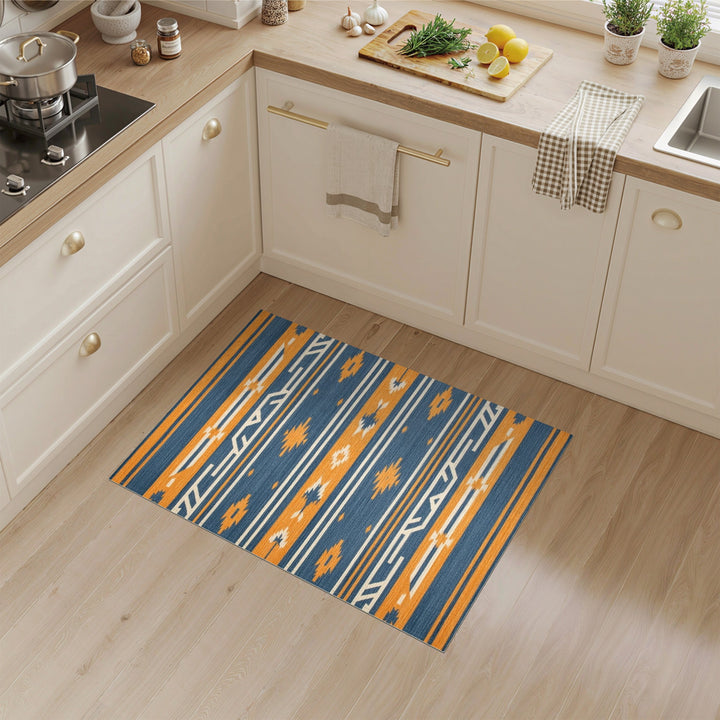 Southwestern Blue Orange Geometric Area Rug